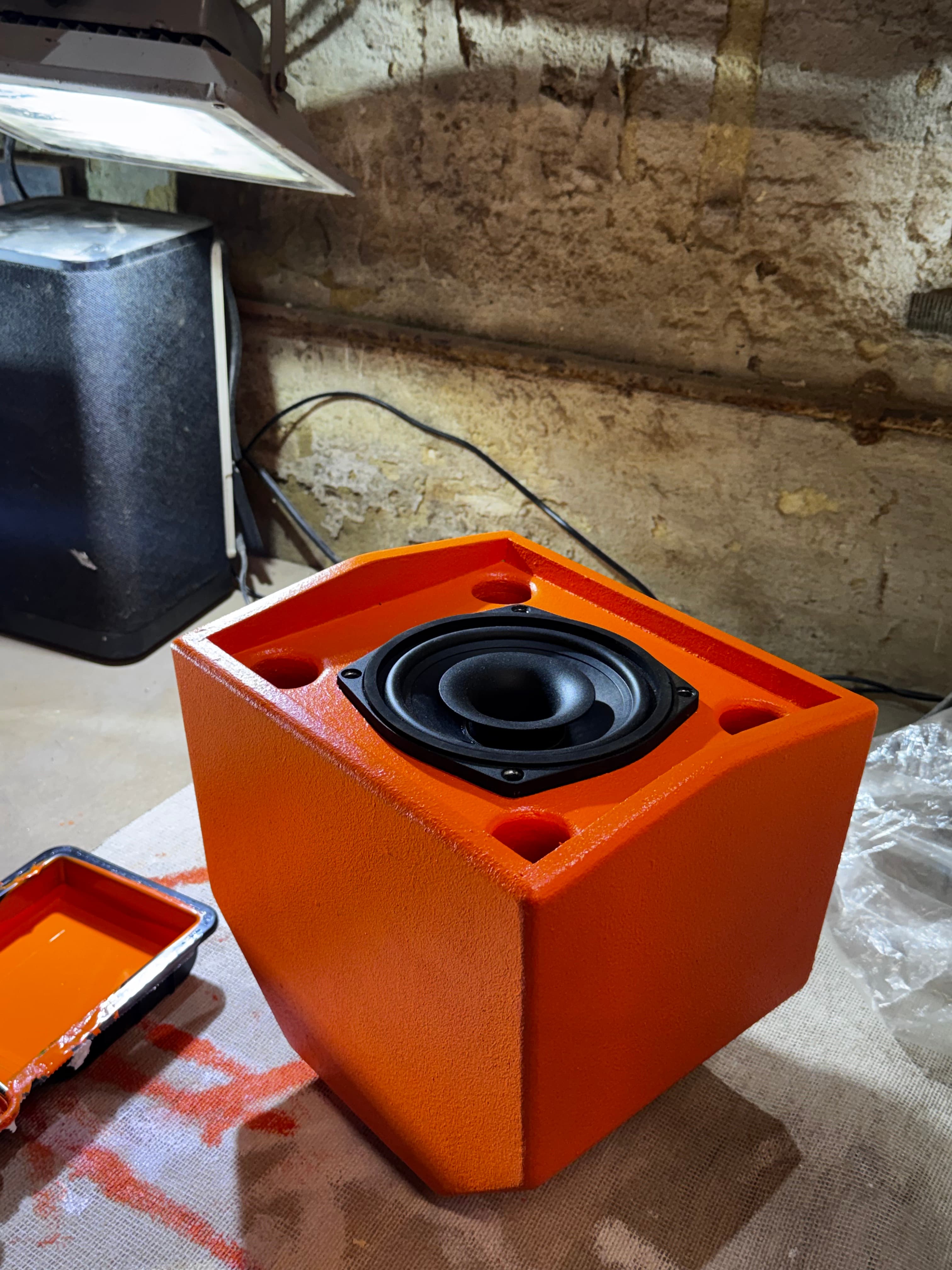 The finished Darkroom booth monitor in Moroccan Flame orange